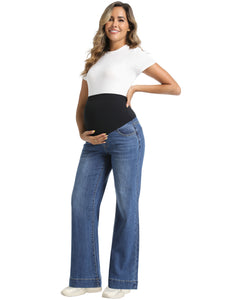 Stretchy Wide Leg Pocket Maternity Jeans  Pants