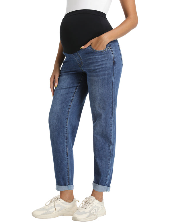 Dark_Blue_Loose_Fit_Boyfriend_Maternity_Jeans_Side_View