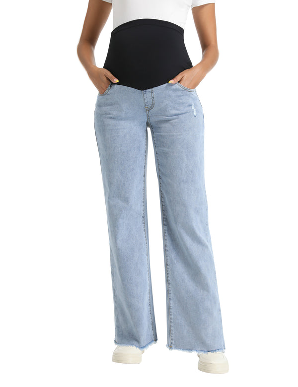 Light_Blue_Maternity_Denim_Wide_leg_Front View